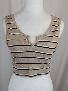 SWS Essentials Neutral Striped Ribbed Crop Top L EUC